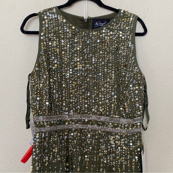 MAC DUGGAL 93603 SEQUINED HIGH NECK SLEEVELESS COLUMN GOWN‎ olive green sz 8 - Picture 7 of 14